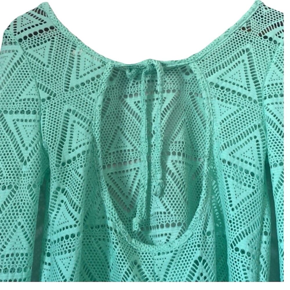 Lagaci Swim Cover Up Womens L Mint Green Lace Mesh Long Sleeve Beach Coastal - Picture 3 of 7